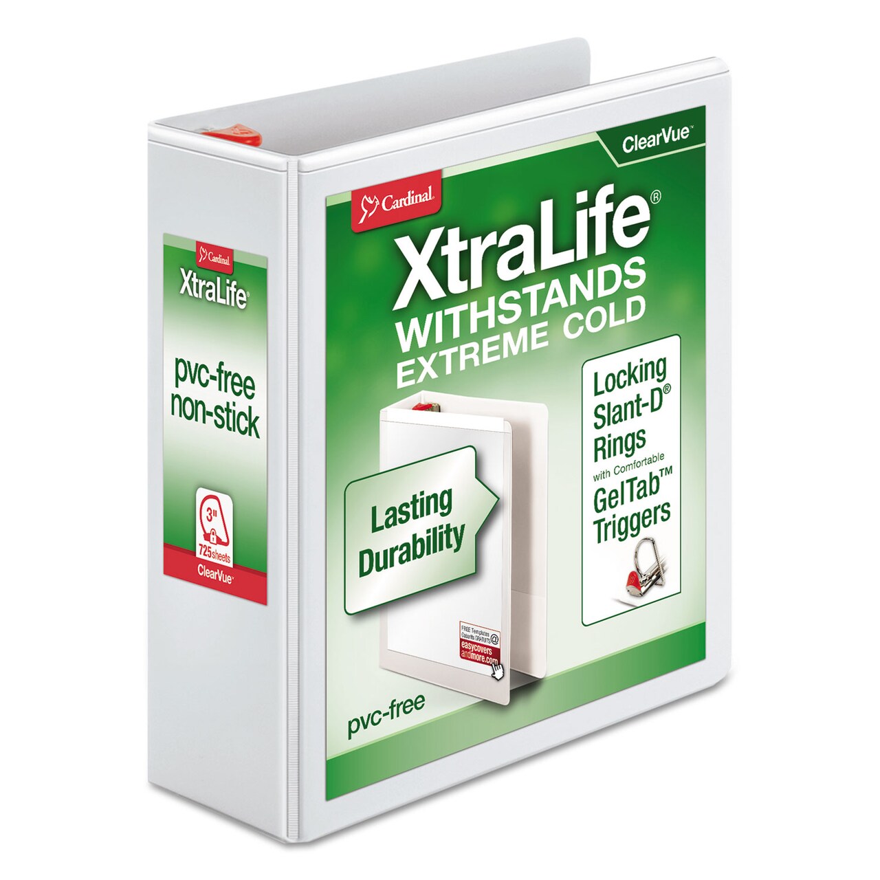 Cardinal XtraLife ClearVue Non-Stick Locking Slant-D Ring Binder 3 Rings 3 Capacity 11 x 8.5 White